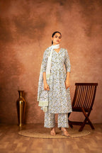 Joban Fashion Blue Hand Block Printed Cotton Suit Set - Distacart