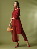 Myshka Women's Maroon Embroidered Cotton Straight Party Kurta Set With Dupatta