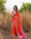 DEIANA'S Beautiful Designer Golden zari Soft Lichi Silk Saree - Orange