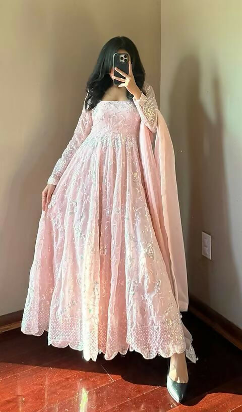 Teeya Creation Light Peach Color Faux Georgette Long Party Wear Gown - Distacart