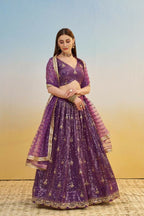 Aastha Fashion Dark Purple Butterfly Net Tone To Tone Thread Work, Sequence Work And Original Mirror Work Embroidery Wedding Wear Lehenga Choli
