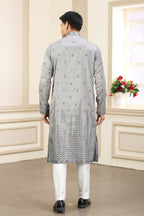 Raivat Ethnic Art Silk Thread Work Kurta Pajama In Grey Colour
