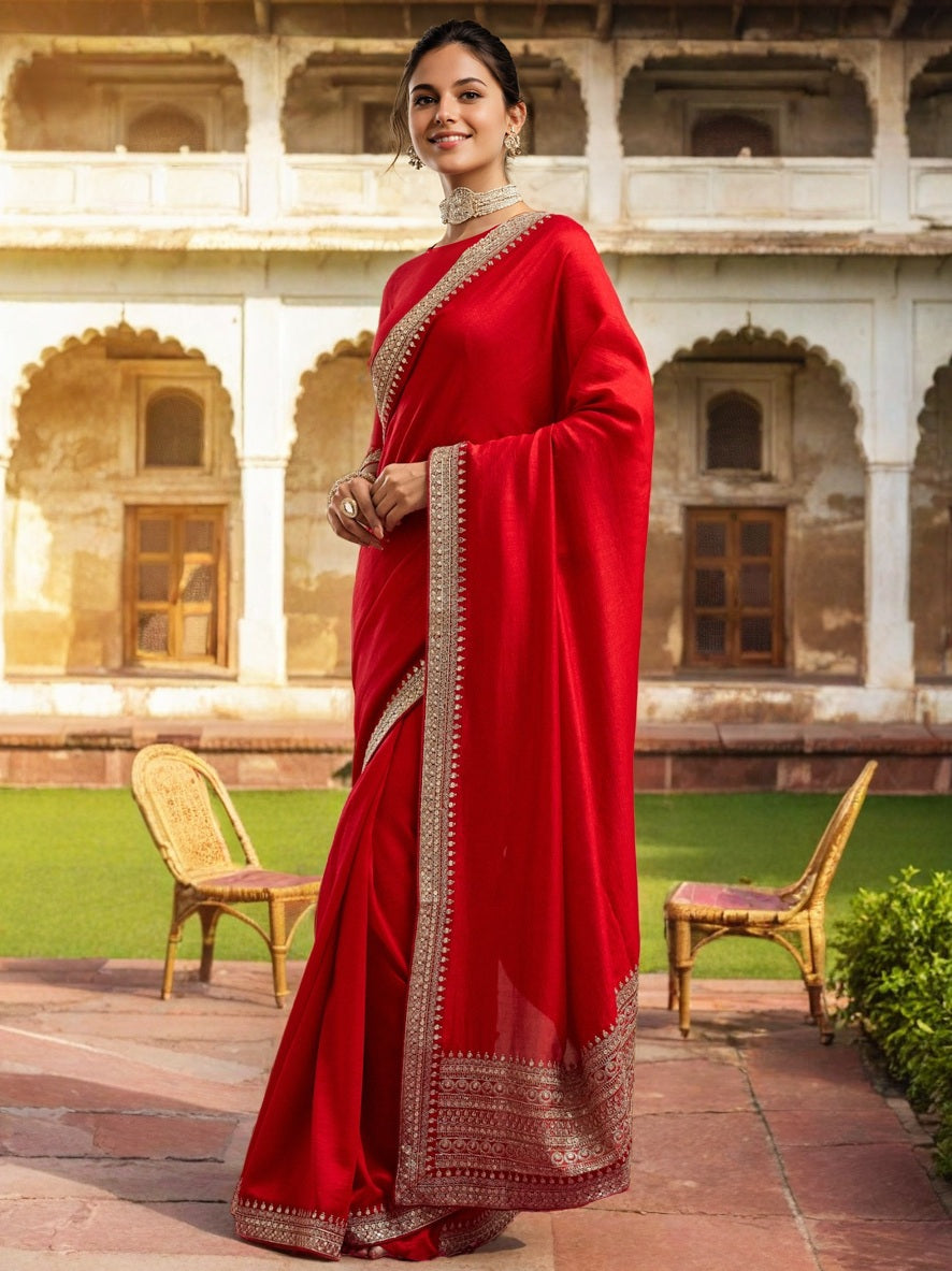 Lorenvalley Fashion Red Vichitra Silk with Sequence coding Work Saree with Blouse - Distacart