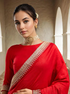 Lorenvalley Fashion Red Vichitra Silk with Sequence coding Work Saree with Blouse - Distacart