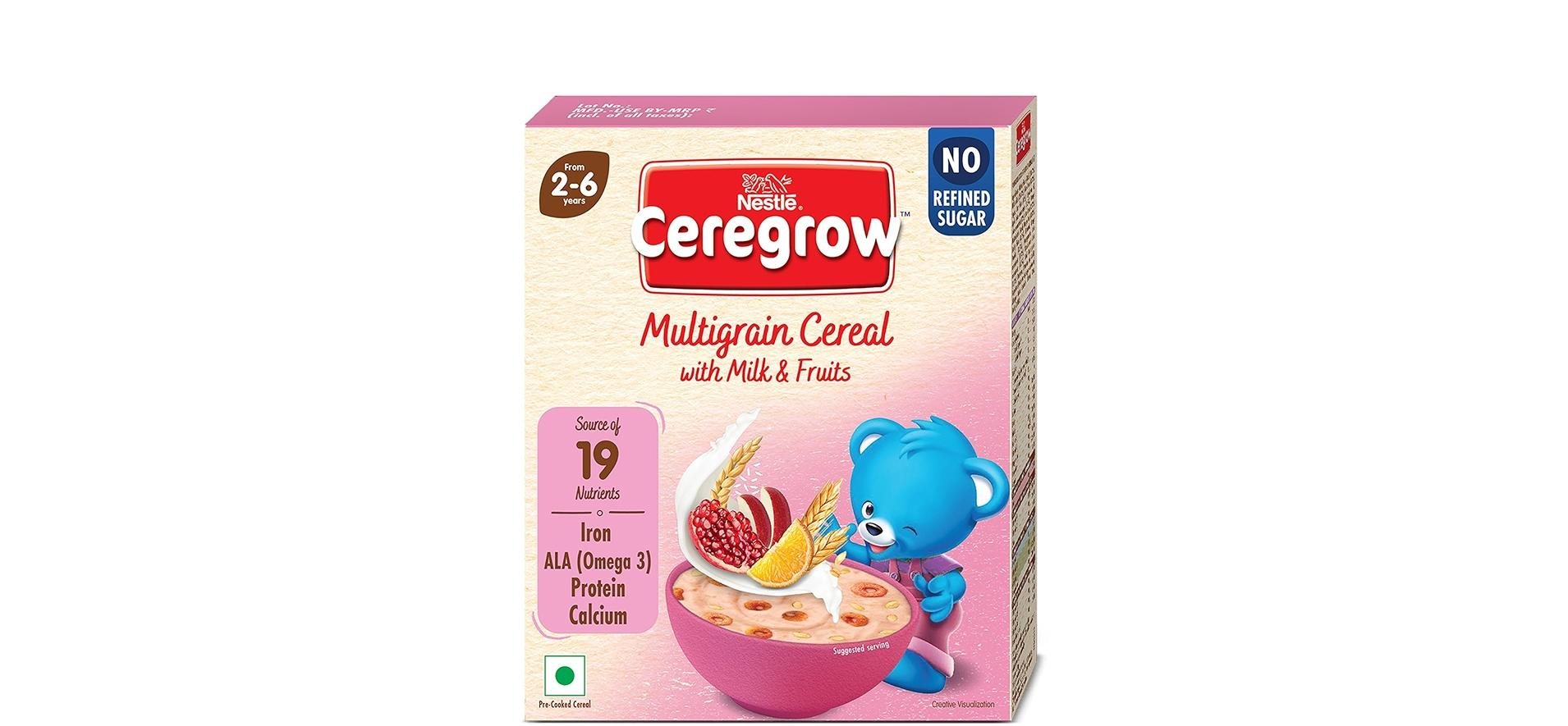 Nestle Ceregrow Kids (2-6 yrs) Cereal-Multigrain, Milk & Fruits, Rich in Iron, Calcium & Protein - Distacart