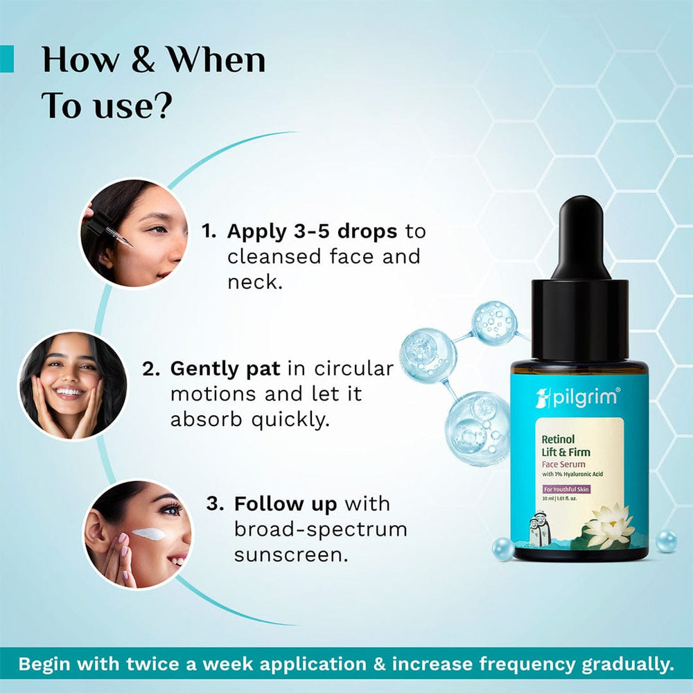Pilgrim Korean 0.5% Retinol & 1% Hyaluronic Acid Lift & Firm Anti Aging Serum, Reduce Fine Lines & Wrinkles
