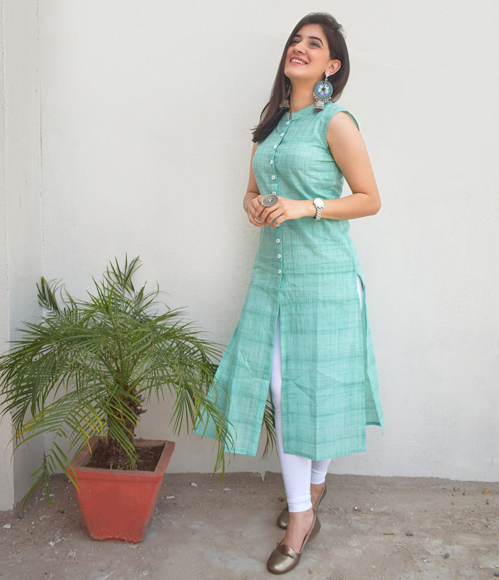Jompers Women Green Pure Cotton Woven Design Straight Kurta - Distacart