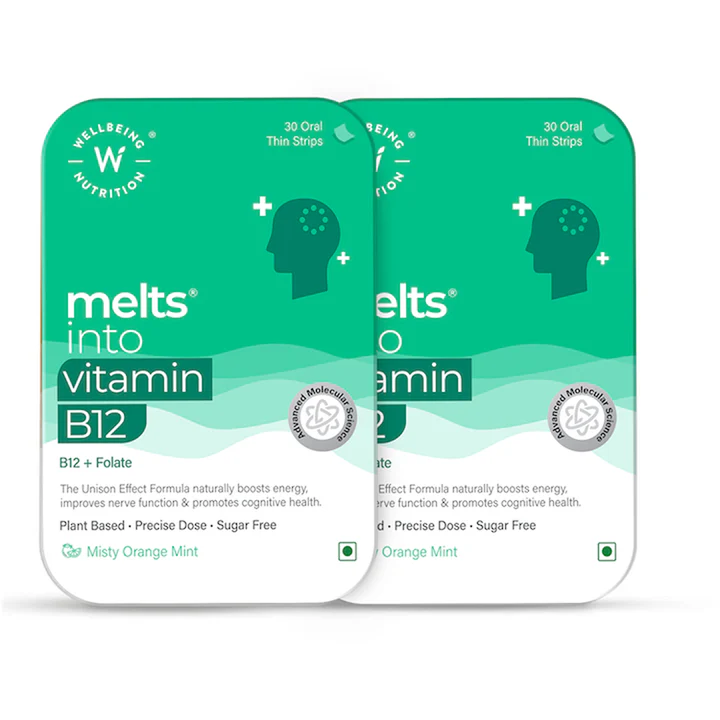 Wellbeing Nutrition Melts Vegan Vitamin B12 Thin Strips-Misty Orange Mint Flavor - Distacart