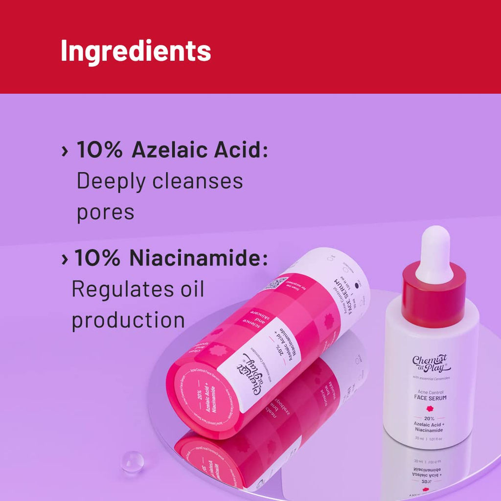 Chemist At Play Acne Control Face Serum for Reduces Acne Scars, Controls Breakouts & Oil Production