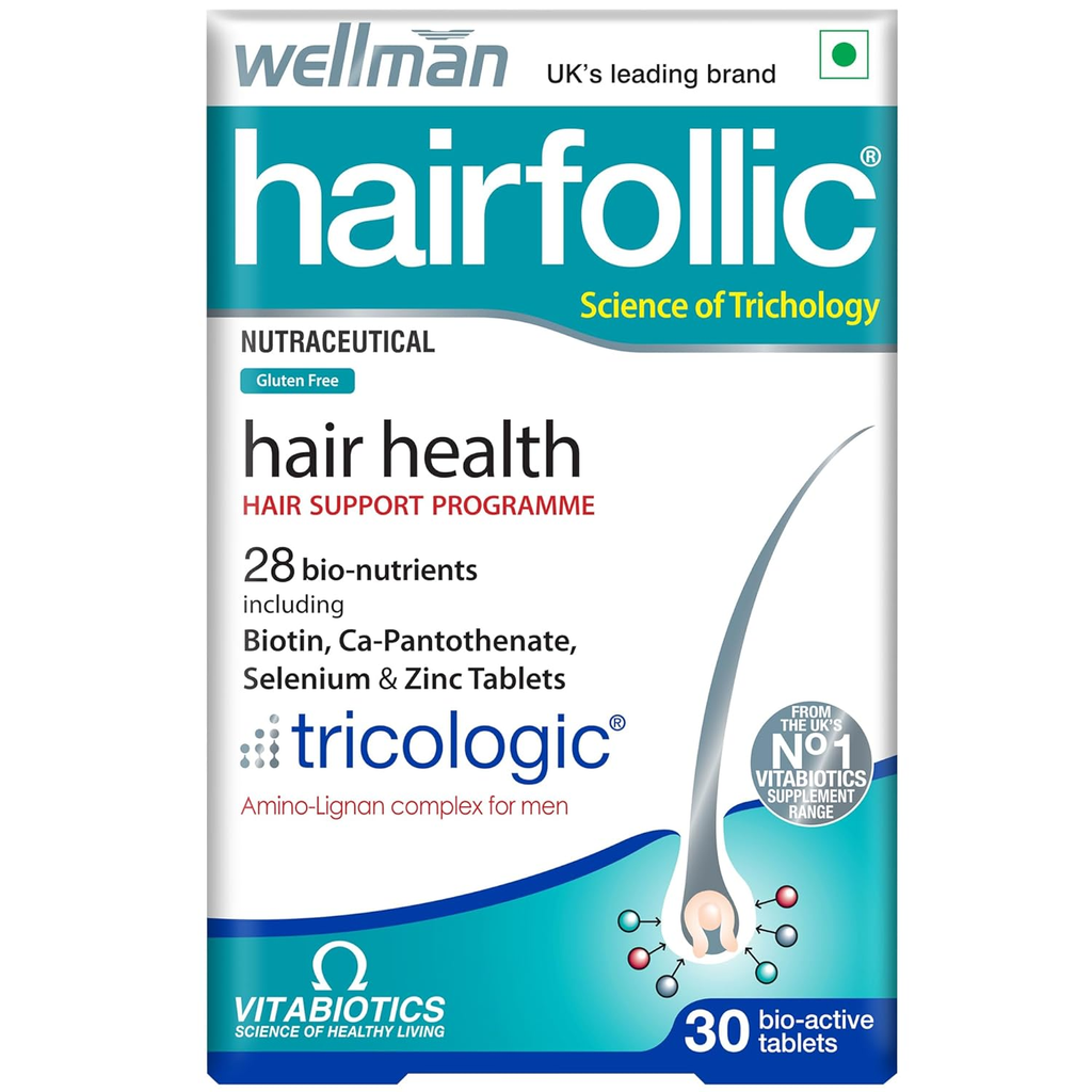 Wellman Hairfollic UK's No.1 Hair Supplement Tablets For Men ( Tricologic Formula 30 Vitamins & Minerals) - Distacart