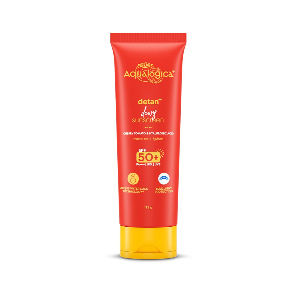 Aqualogica Detan + Dewy Sunscreen With Cherry Tomato & Hyaluronic Acid, SPF 50+ & PA++++