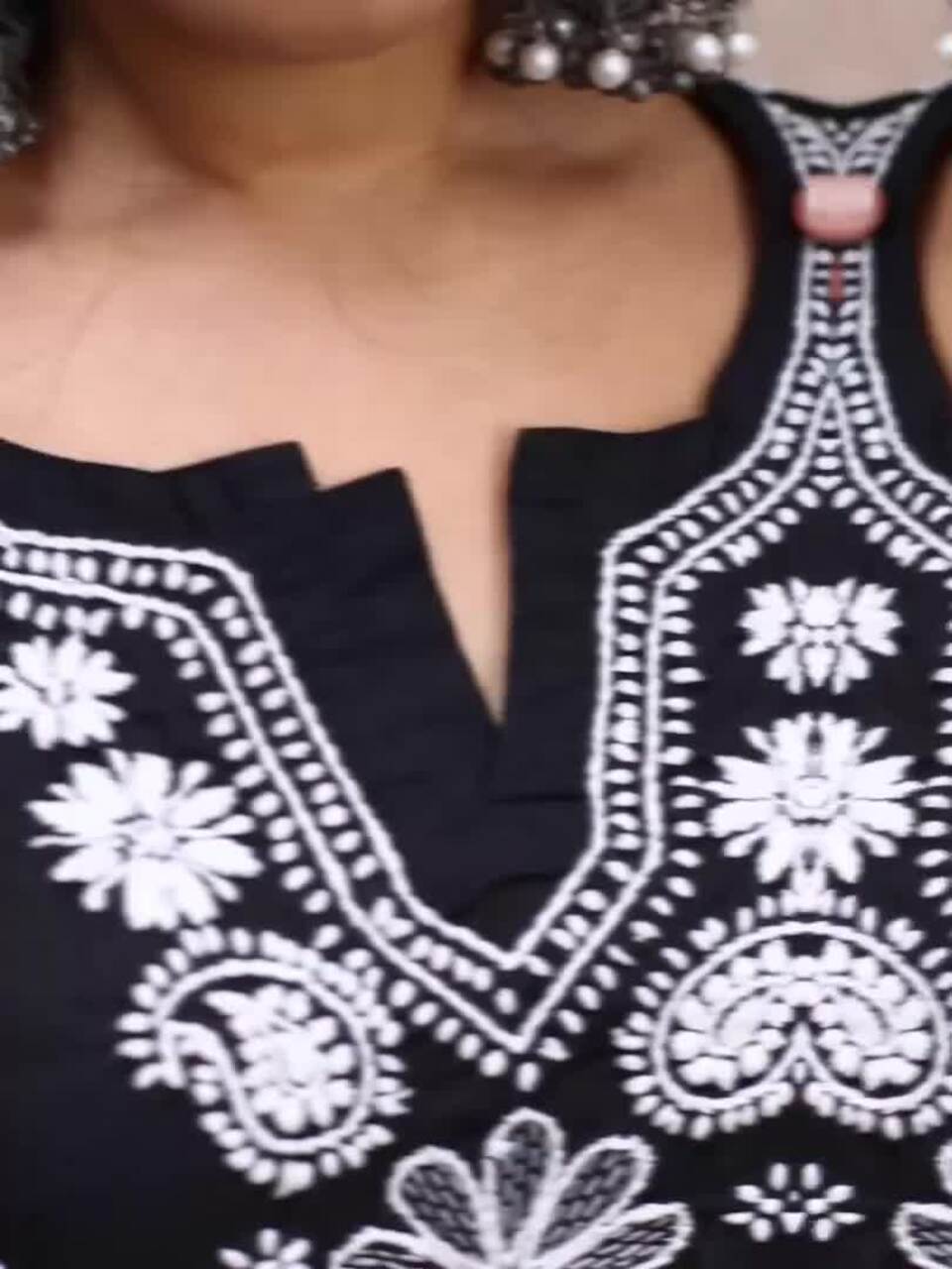 ADA Women Sustainable Black & White Paisley Chikankari Hand Embroidered Straight Kurta