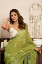 Vastranavya Mehendi Digital Printed Linen Ready To Wear Designer Saree with Unstitched Blouse - Distacart
