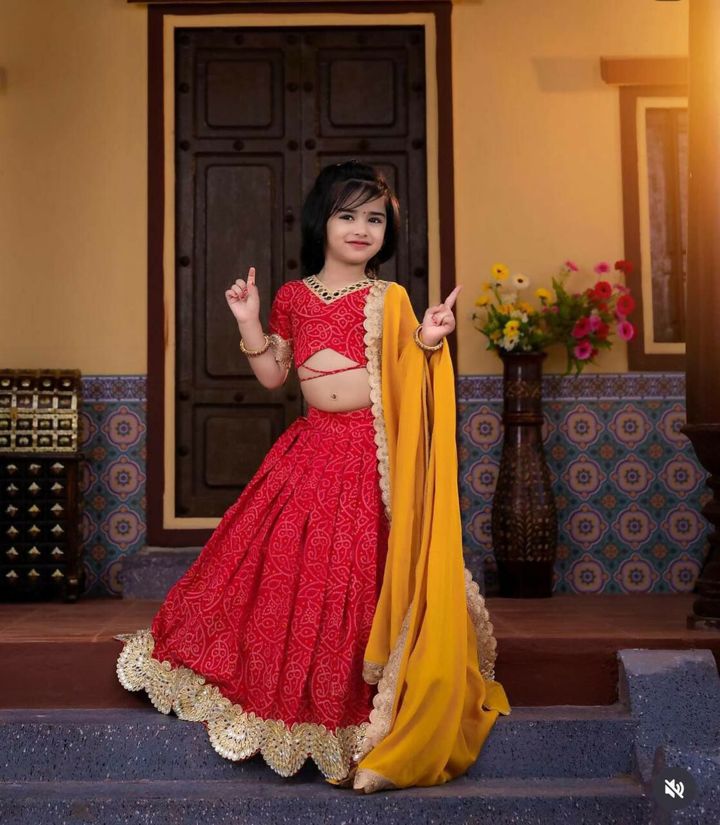 Jyoti Fashion Beautiful Red Faux Georgette Digital Printed with Sequins Embroidered Kids Lehenga Choli Set