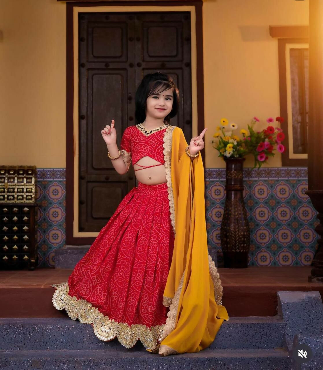 Jyoti Fashion Beautiful Red Faux Georgette Digital Printed with Sequins Embroidered Kids Lehenga Choli Set