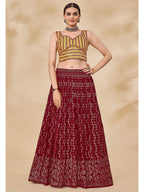Myra Maroon Georgette Embroidered Designer Lehenga