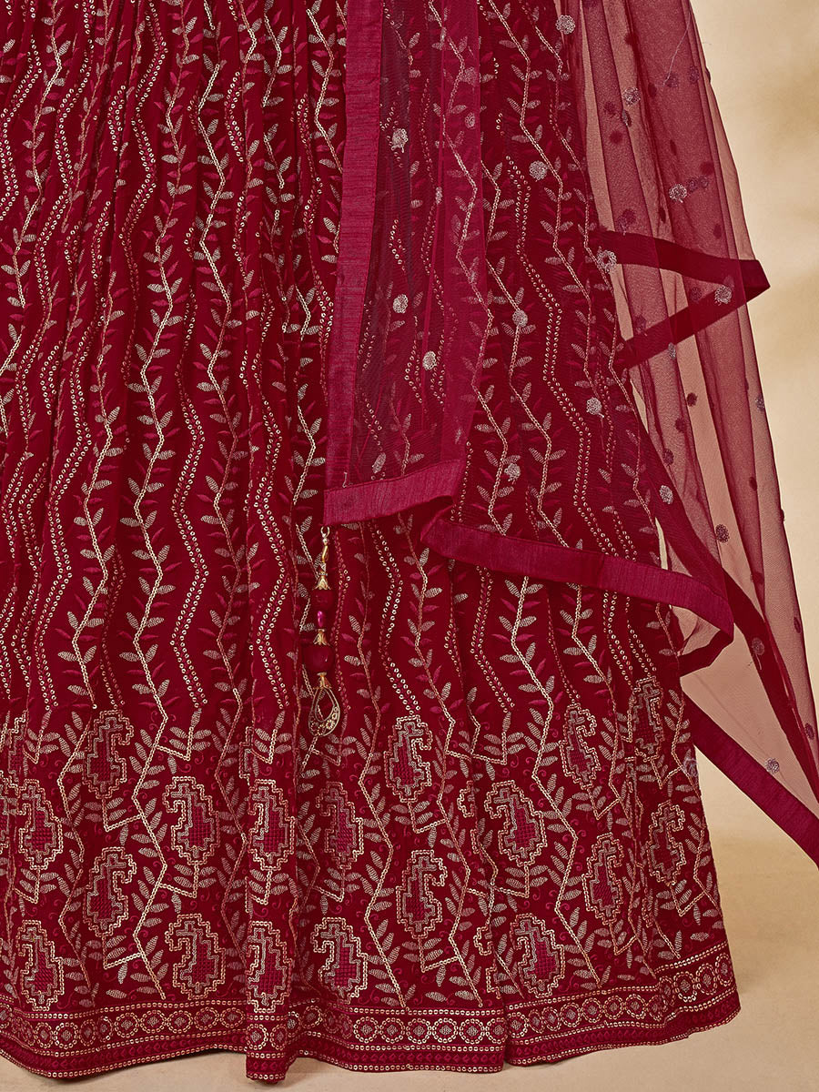 Myra Maroon Georgette Embroidered Designer Lehenga