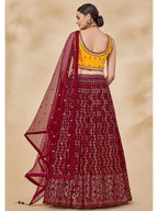 Myra Maroon Georgette Embroidered Designer Lehenga
