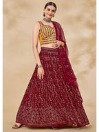 Myra Maroon Georgette Embroidered Designer Lehenga