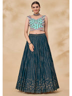 Myra Teal Green Georgette Embroidered Designer Lehenga