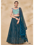 Myra Teal Green Georgette Embroidered Designer Lehenga