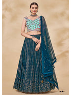 Myra Teal Green Georgette Embroidered Designer Lehenga