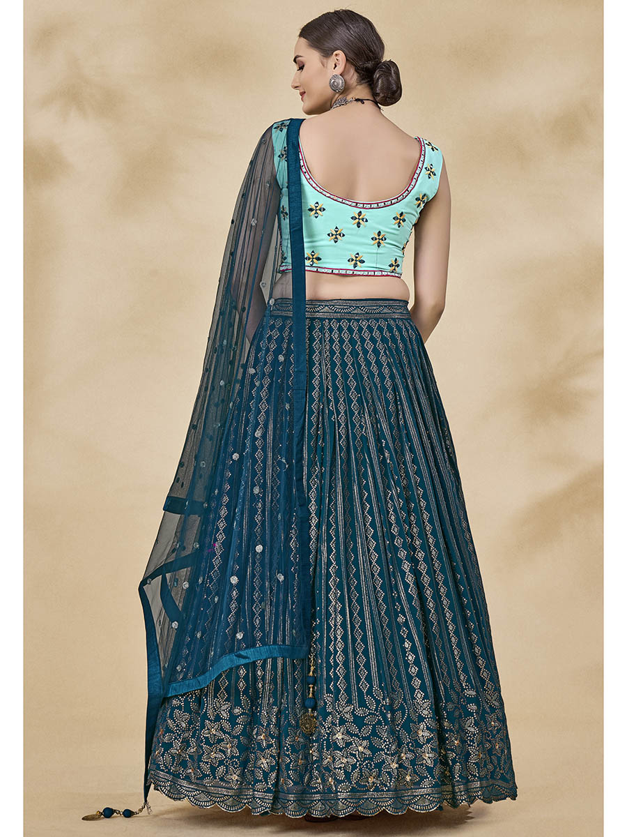 Myra Teal Green Georgette Embroidered Designer Lehenga