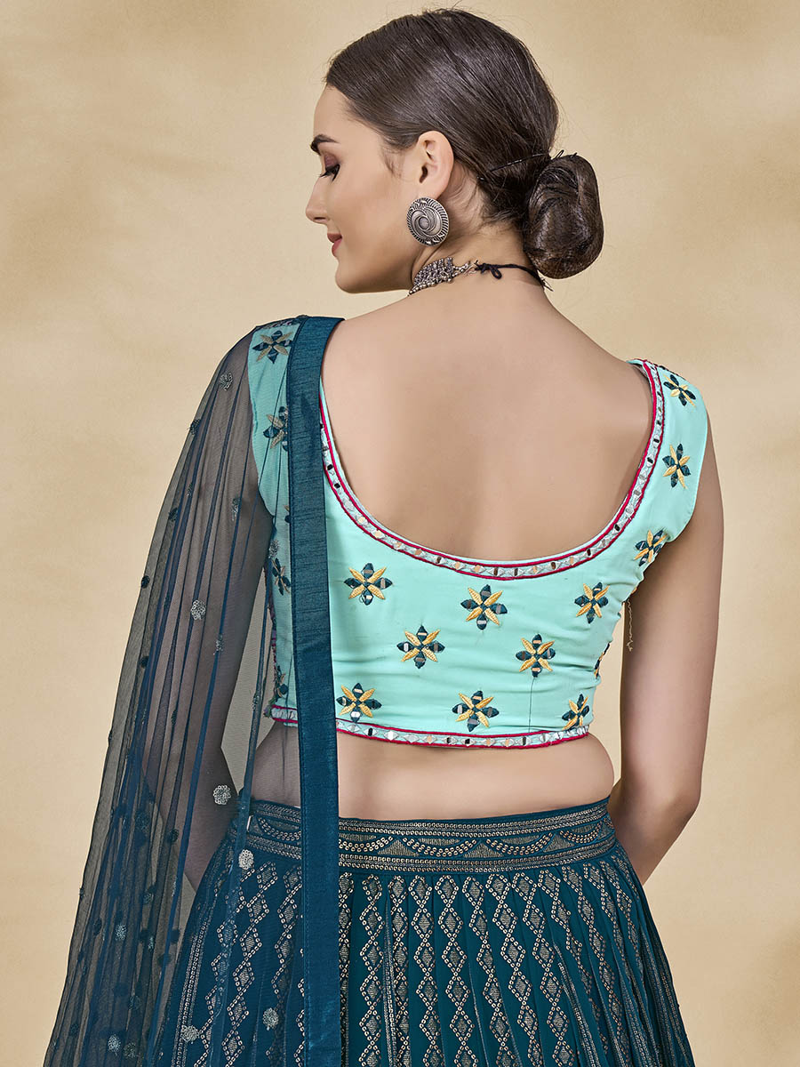 Myra Teal Green Georgette Embroidered Designer Lehenga
