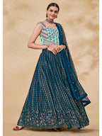 Myra Teal Green Georgette Embroidered Designer Lehenga