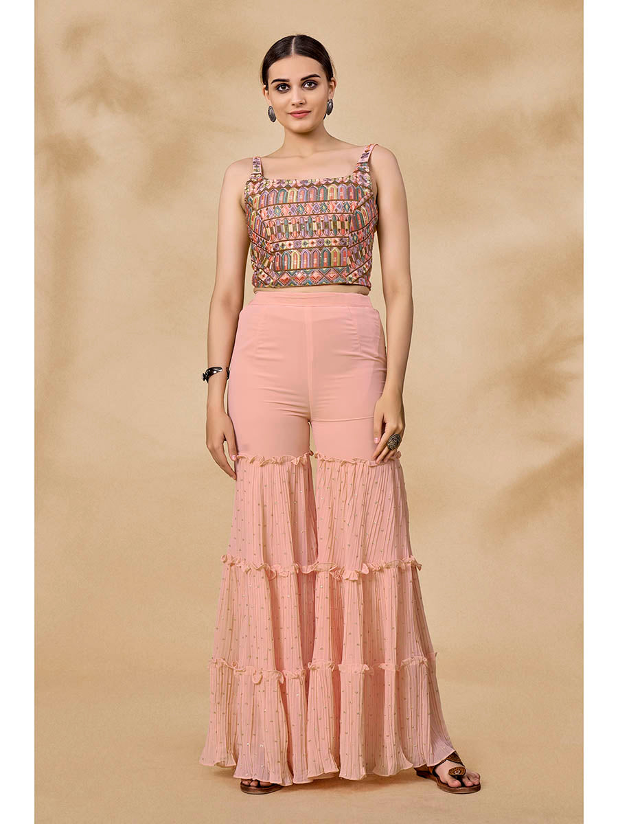 Myra Peach Gorgette Jacket Style Suit