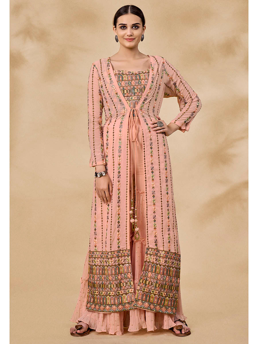 Myra Peach Gorgette Jacket Style Suit