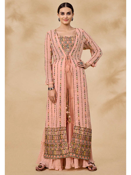 Myra Peach Gorgette Jacket Style Suit