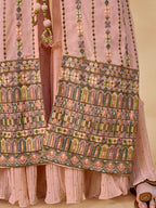 Myra Peach Gorgette Jacket Style Suit