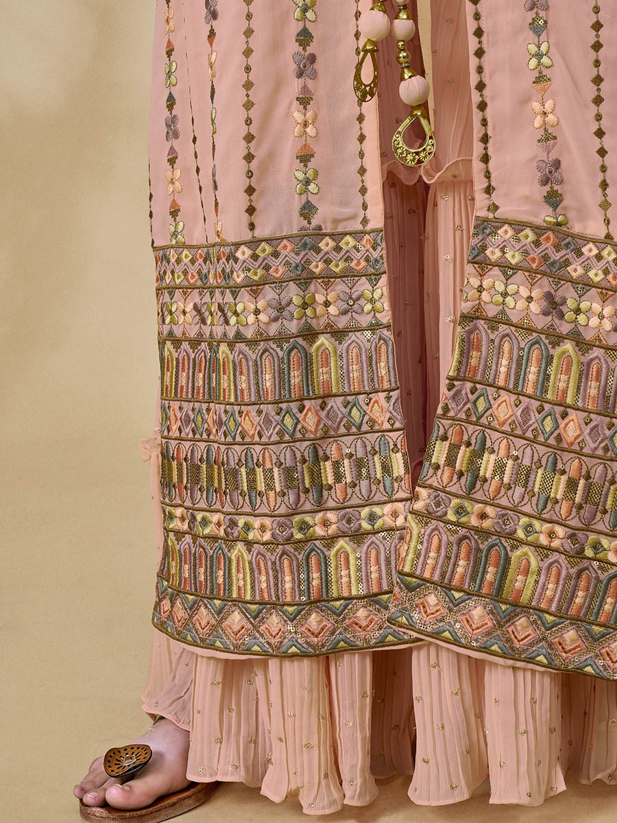 Myra Peach Gorgette Jacket Style Suit