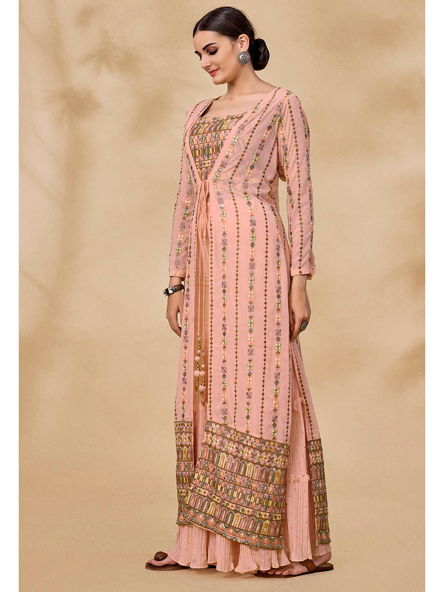 Myra Peach Gorgette Jacket Style Suit