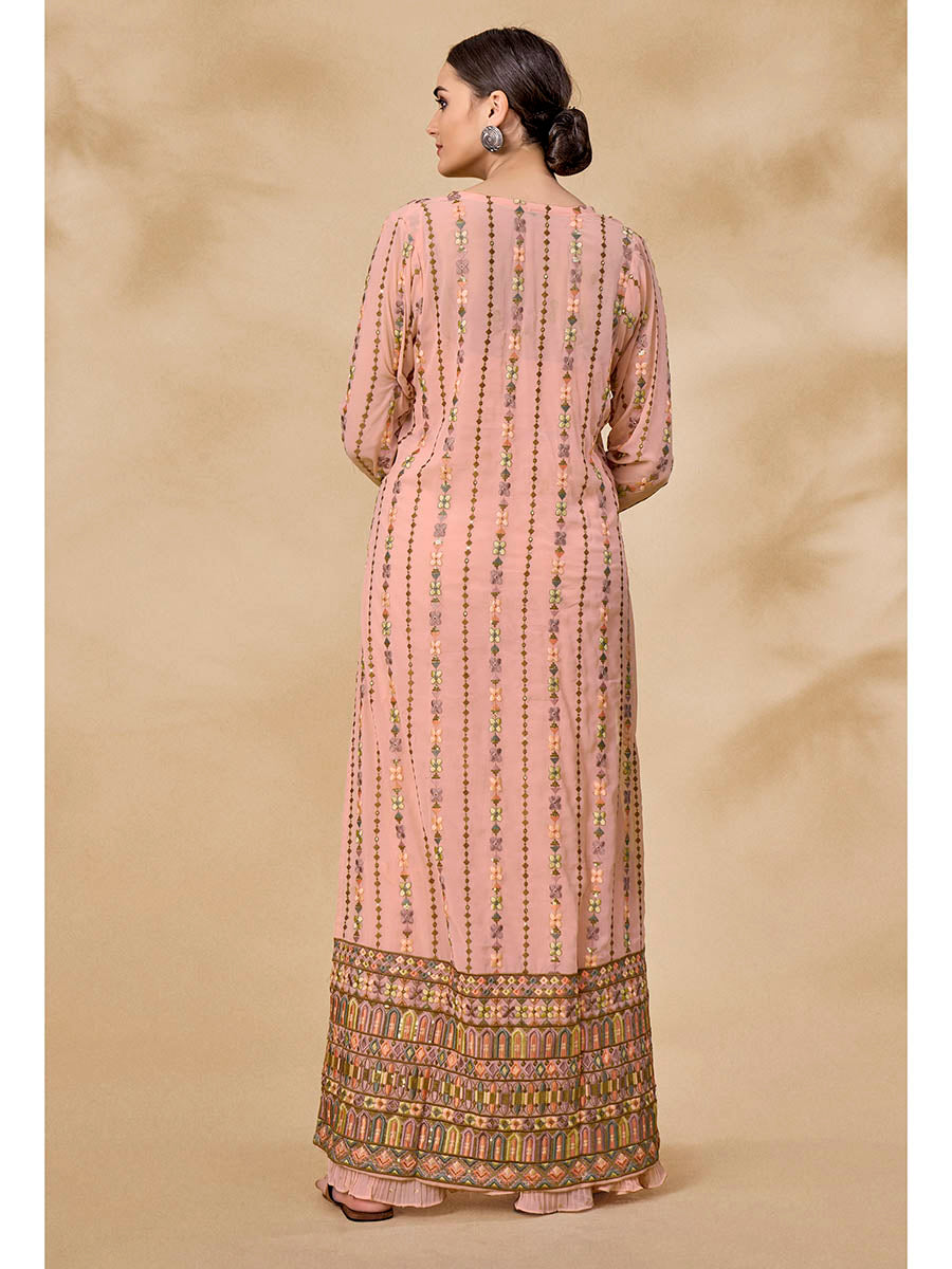 Myra Peach Gorgette Jacket Style Suit