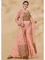 Myra Peach Gorgette Jacket Style Suit