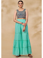 Myra Wine Jacket Style Sharara Suit
