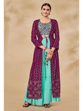 Myra Wine Jacket Style Sharara Suit