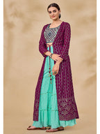 Myra Wine Jacket Style Sharara Suit