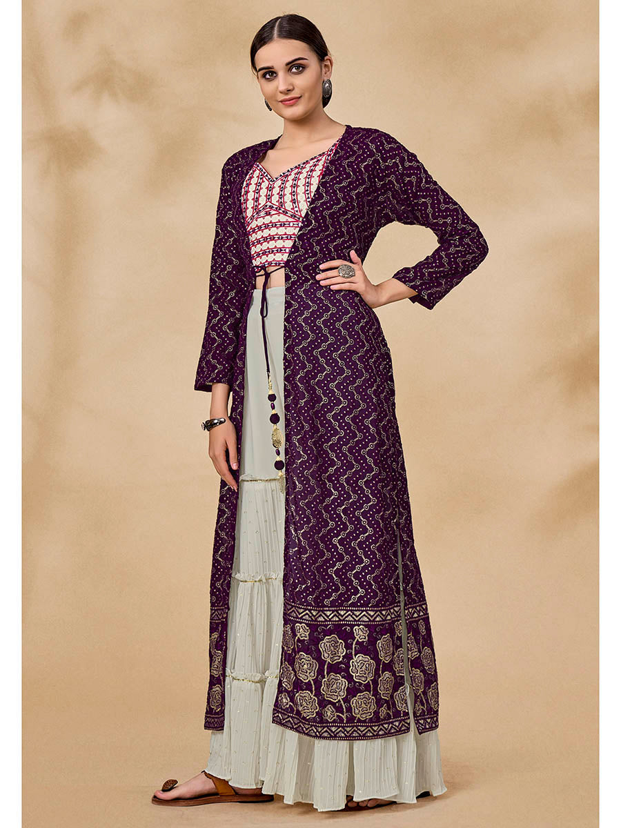 Myra Purple Jacket Style Sharara Suit