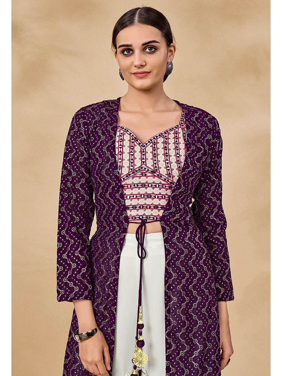 Myra Purple Jacket Style Sharara Suit