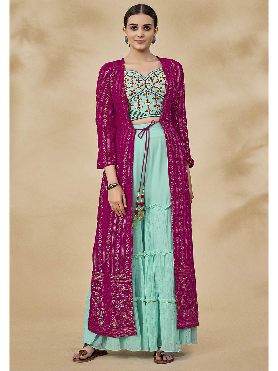 Myra Pink Jacket Style Sharara Suit