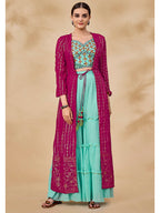 Myra Pink Jacket Style Sharara Suit