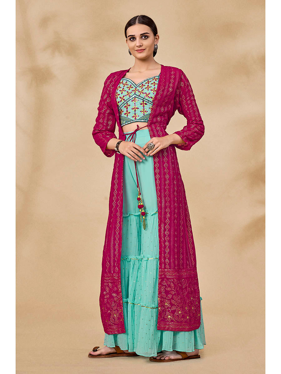 Myra Pink Jacket Style Sharara Suit