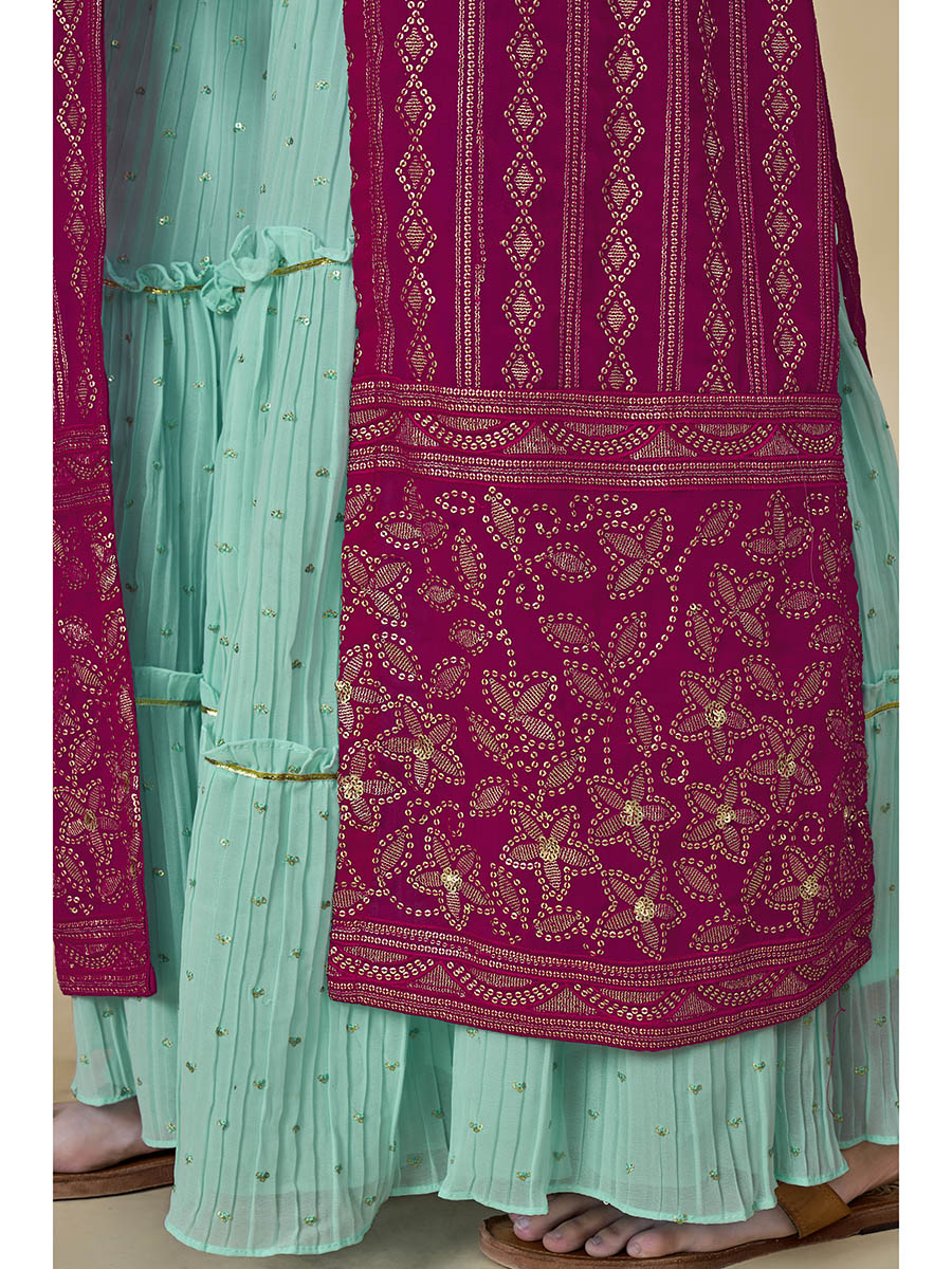 Myra Pink Jacket Style Sharara Suit