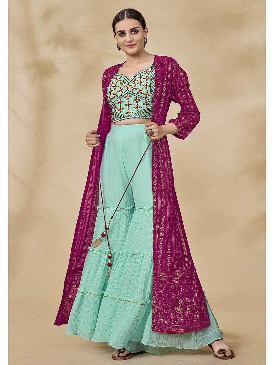Myra Pink Jacket Style Sharara Suit
