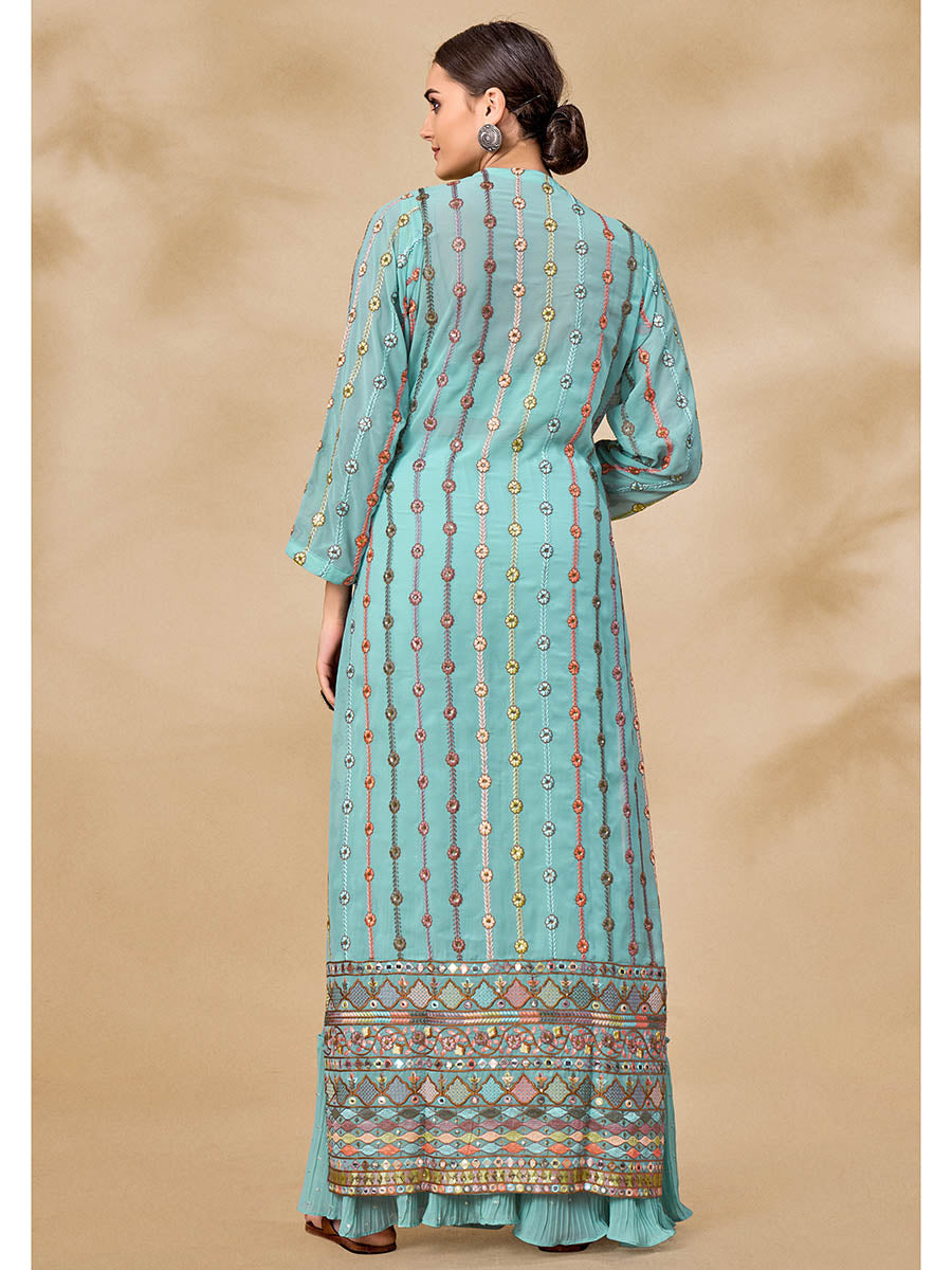 Myra Sky Blue Gorgette Jacket Style Suit