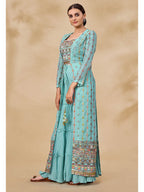 Myra Sky Blue Gorgette Jacket Style Suit