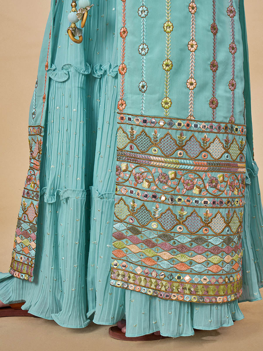 Myra Sky Blue Gorgette Jacket Style Suit